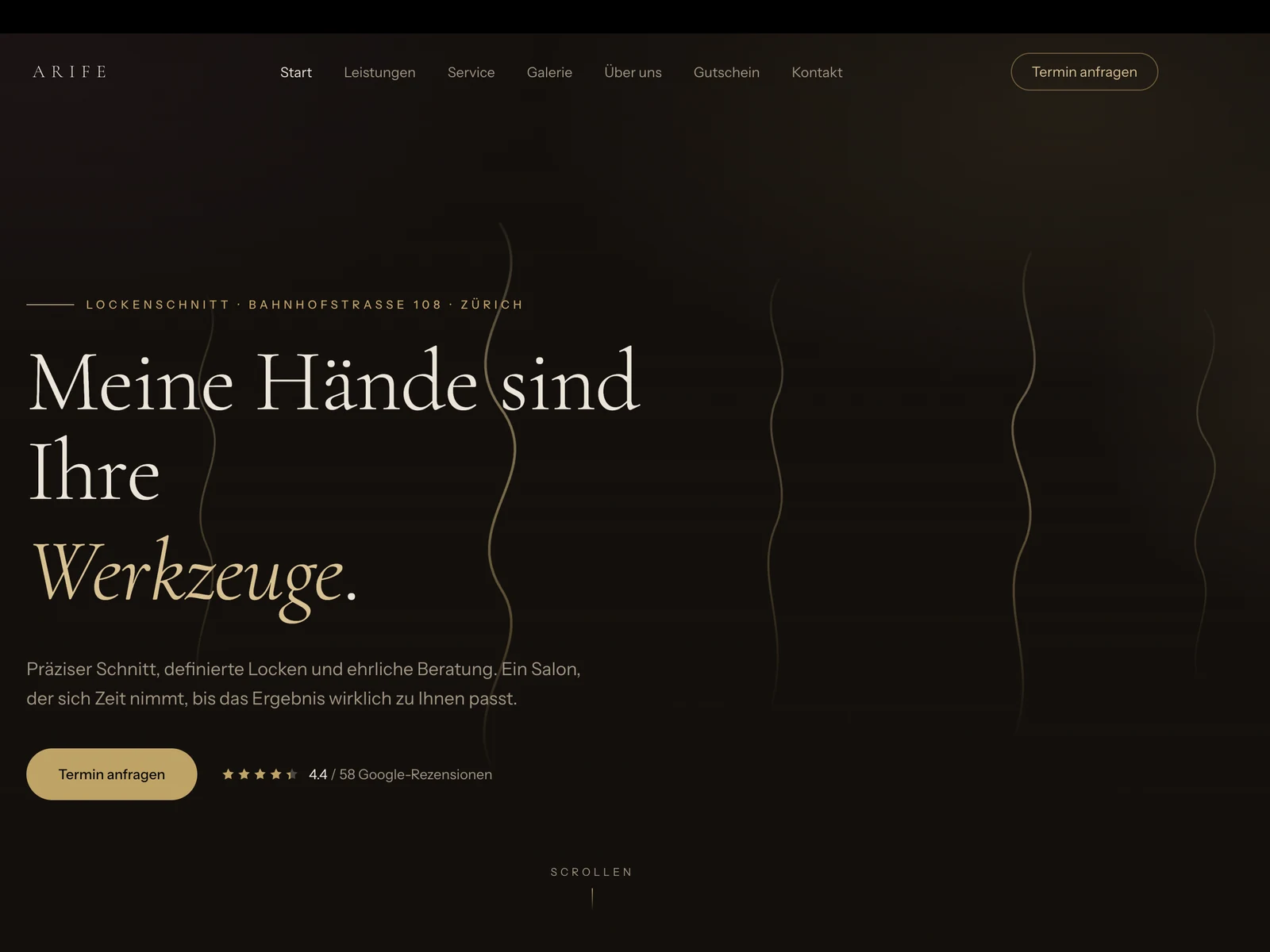 Screenshot der Website von Arife Coiffure